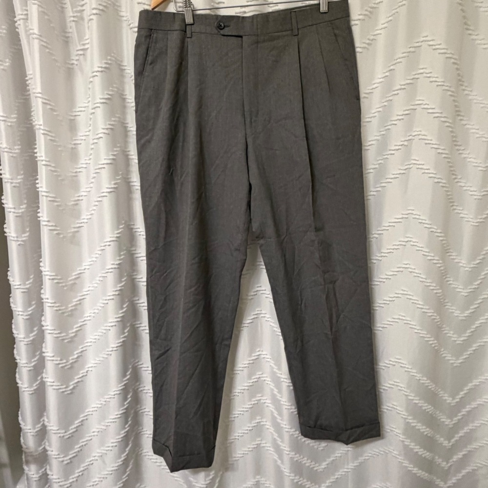 Burberry London Mens Grey Pleated Cuffed Dress Pants EBT5 36 Regular